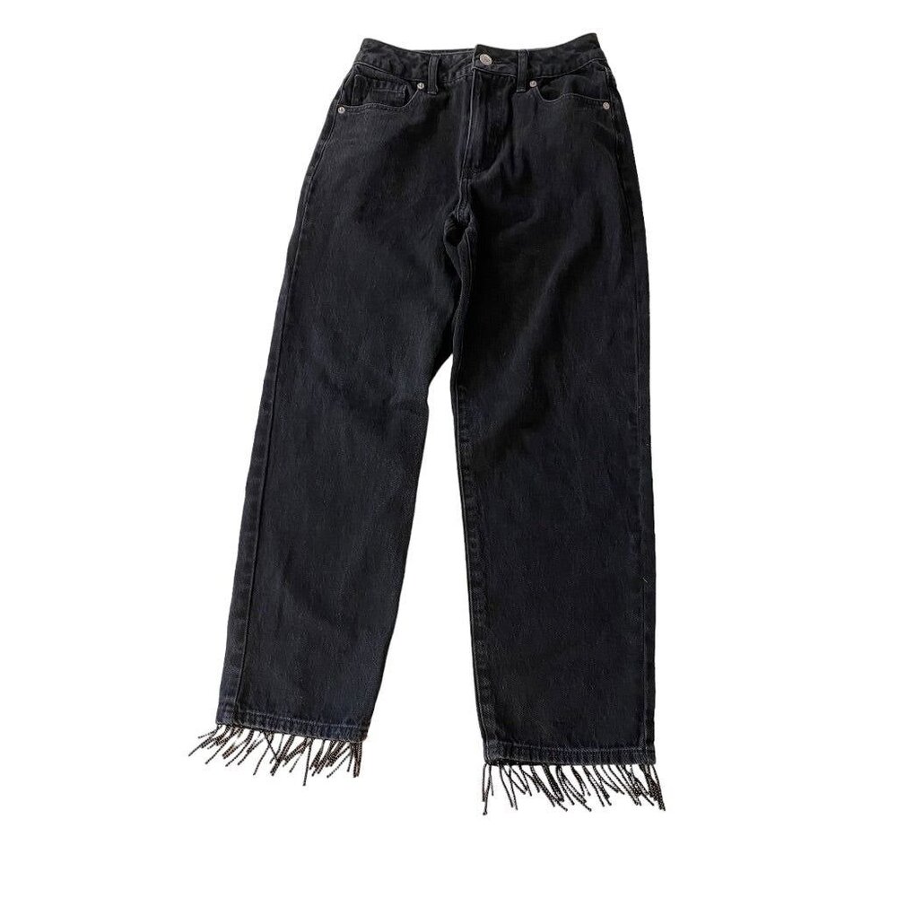 Size‎ 24 Forever 21 Womens Black Jeans Beaded Fringe Denim